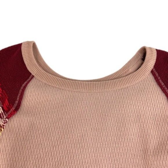We the Free Oversized Blouse Contrast Sleeves Pink Maroon - Picture 3 of 7